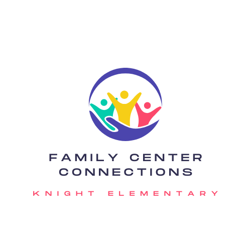 Family Center Connections Knight Elementary logo with a hand holding 3 people